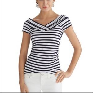 🌿WHBM Double V-Neck Navy Striped